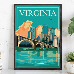 Retro Style Travel Poster, Virginia Vintage Rustic Poster Print, Home Wall Art, Office Wall Decoration, Posters, Virginia, State Map Poster
