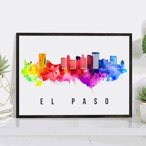 El Paso Texas Skyline Poster, El Paso Texas Cityscape painting poster, El Paso Texas landmark and cityscape Print, Home art, Office wall art