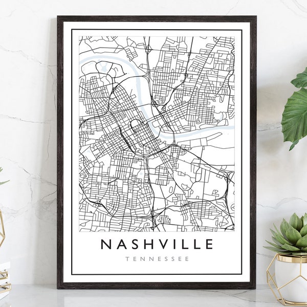 Nashville Tennessee City Map, Tennessee Road Map Poster, City Street Map Print, US City Modern City Map, Home Wall Art, Office Wall Decor