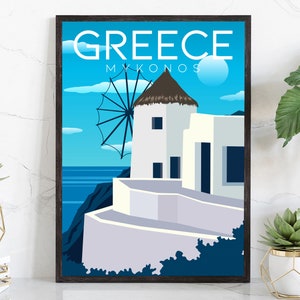 GREECE travel poster, MYKONOS cityscape and landmark poster wall art, Home wall art, Office wall Decoration, Mykonos poster print