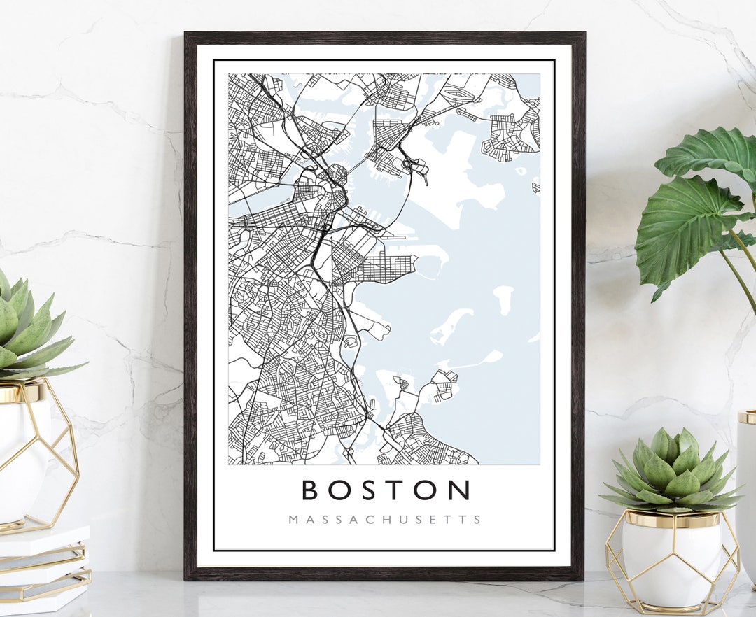 Boston Map, Boston City Road Map Poster, Boston Massachusetts City ...