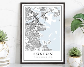Boston Map, Boston City Road Map Poster, Boston Massachusetts City Street Map, Modern US City Map, Home Art Decor, Office Wall Art Print