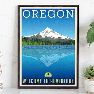 Retro Style Travel Poster, Oregon Vintage Rustic Poster Print, Home Wall Art, Office Wall Decor, Poster Prints, Oregon, State Map Poster