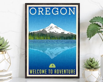 Retro Style Travel Poster, Oregon Vintage Rustic Poster Print, Home Wall Art, Office Wall Decor, Poster Prints, Oregon, State Map Poster