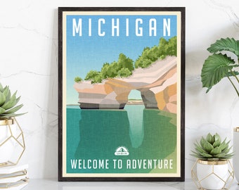 Marshall Large Letter Scenes Michigan 36x54 Giclee Gallery Print, Wall Decor Travel Poster 