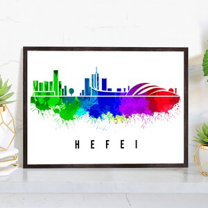Pera Print Hefei China skyline poster, China poster, Illustration skyline world city poster, Cityscape landmark print, Office wall art