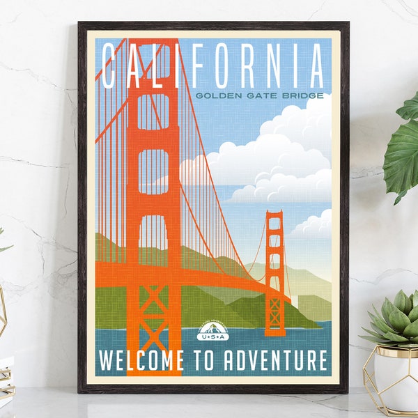 Retro Style Travel Poster, California Vintage Rustic Poster Print, Home Wall Art, Office Wall Decor, Posters, California, State Map Poster