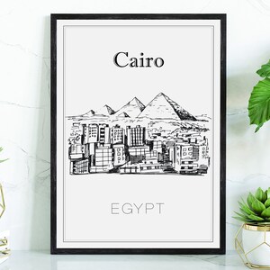 Hand Drawn Poster, Cairo Travel Poster, Egypt Poster Wall Art, Cairo Cityscape and Landmark Map, City Map Poster For Home