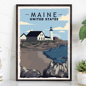 MAINE retro style travel poster, Maine vintage rustic poster print, Home wall art, Office wall decor, Poster prints, Maine state map poster