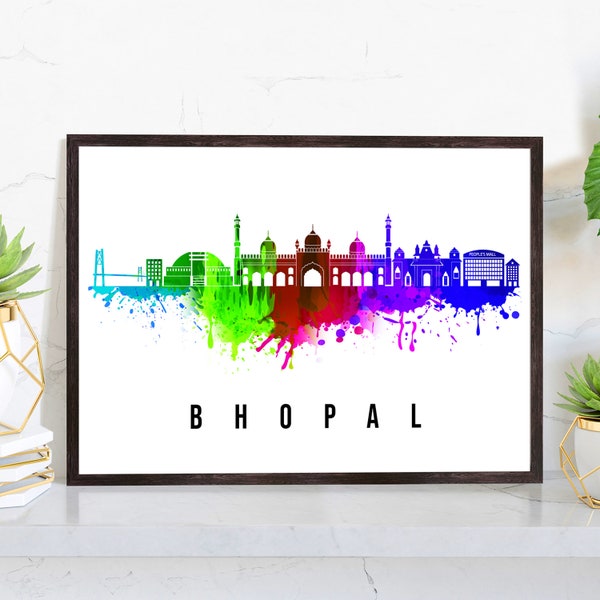 Bhopal India Poster, Skyline poster cityscape poster, India Landmark City Illustration poster, Home wall art, Office wall art, India art