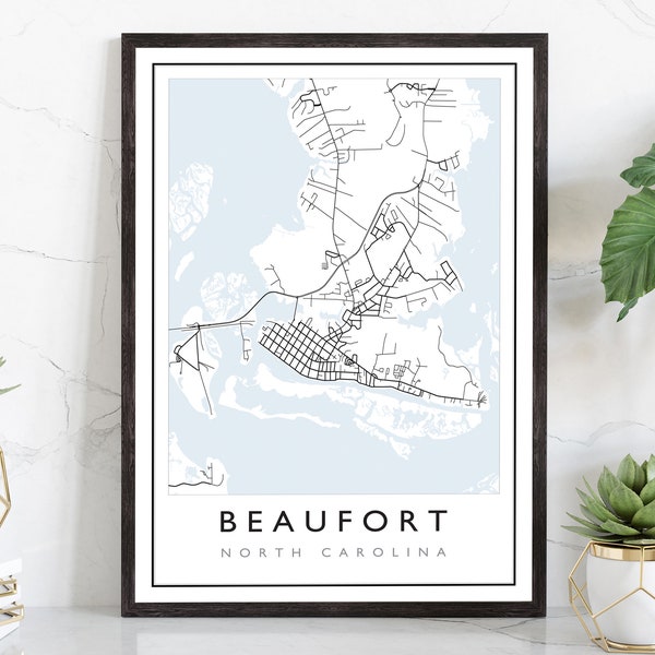 Beaufort Map,Beaufort City Road Map Poster, Beaufort North Carolina City Street Map,Modern US City Map,Home Art Decor, Office Wall Art Print