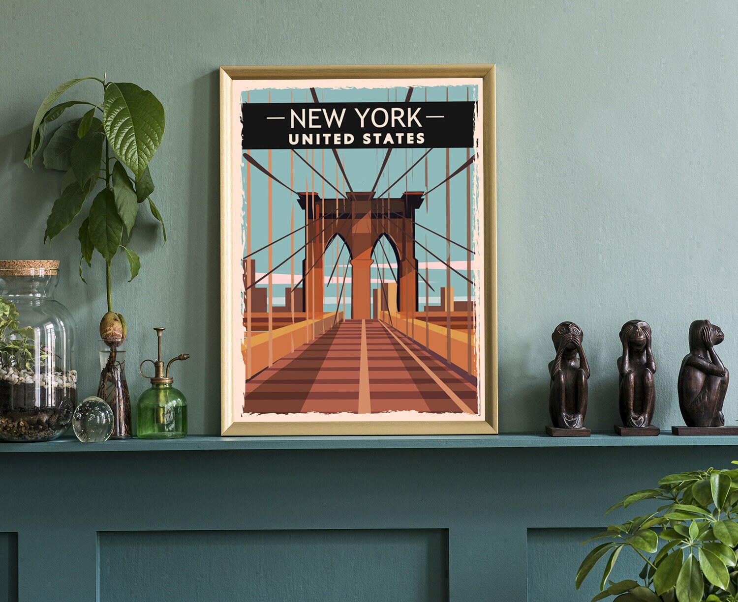 Retro Style Travel Poster, New York Vintage Rustic Poster Print, Home ...