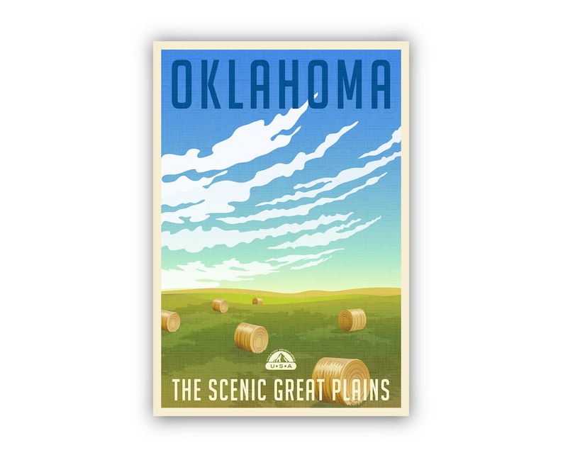 Retro Style Travel Poster Oklahoma Vintage Rustic Poster Etsy