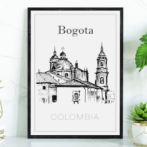 Hand Drawn Poster, Bogota Travel Poster, Colombia Poster Wall Art, Bogota Cityscape and Landmark Map, City Map Poster For Home and Office