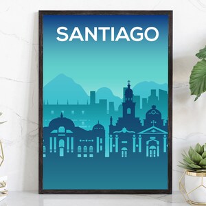 Solid Color World City Poster, Santiago Capital of Chile Solid Color Modern Poster Print, Chile Modern City Poster, Office Wall Decor