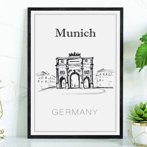 Hand Drawn Poster, Munich Travel Poster, Germany Poster Wall Art, Munich Cityscape and Landmark Map, City Map Poster For Home and Office