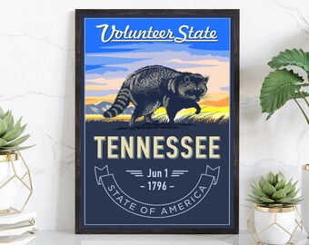 United States Poster, Tennessee State Poster Print, Tennessee State Emblem Poster, Retro Travel State Poster, Home Wall Art, Office Wall Art
