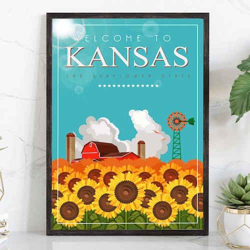 Retro Style Travel Poster Kansas Vintage Rustic Poster Print Etsy