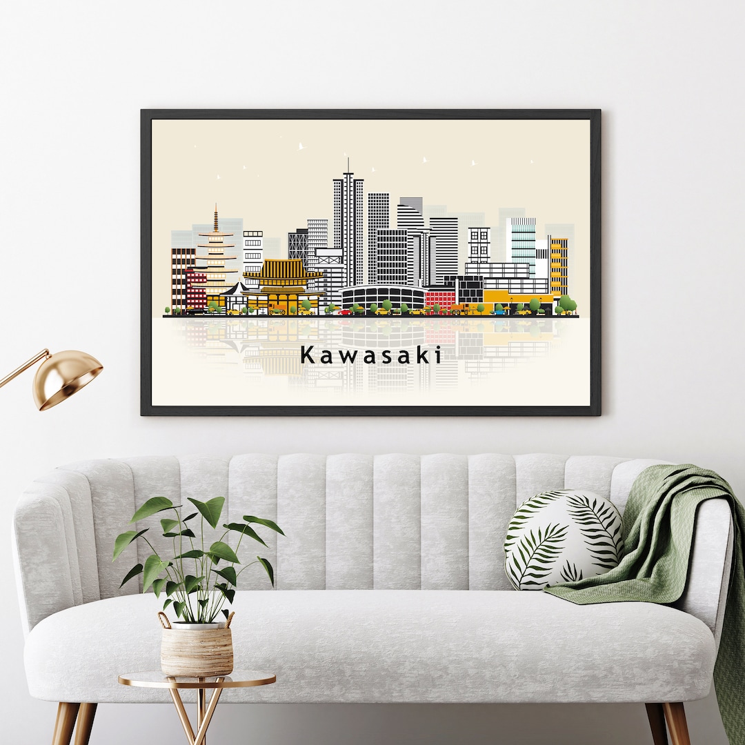 KAWASAKI JAPAN Illustration Skyline Poster, Modern Skyline