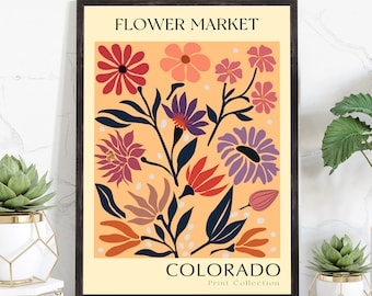 Colorado State flower print, States posters, Colorado flower market poster, Botanical posters, Natural poster artwork, Boho floral wall art