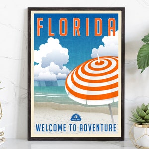 FLORIDA retro style travel poster, Florida vintage rustic poster print, Home wall art, Office wall decorations, Florida state map posters