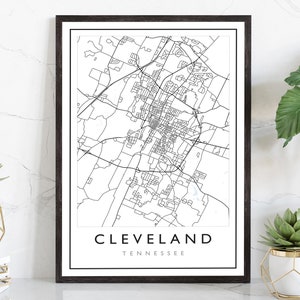 Cleveland Tennessee City Map, Cleveland City Road Map Poster, City Street Map, Modern US City ...