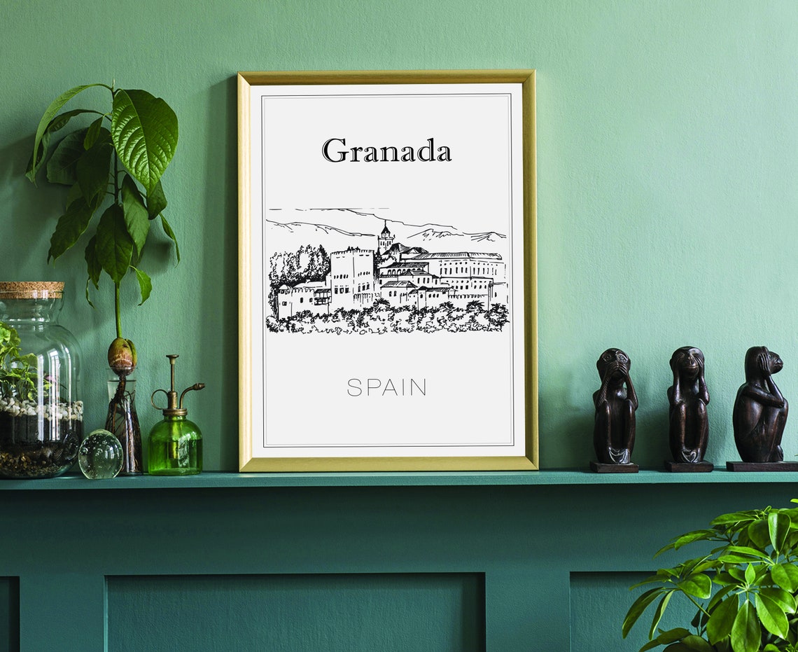 Hand Drawn Poster Granada Travel Poster Spain Granada Poster Etsy