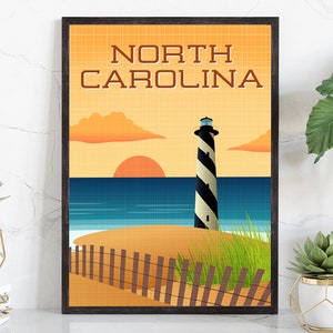 Retro Style Travel Poster, North Carolina Vintage Rustic Poster Print, Home Wall Art, Office Wall Decor, North Carolina, State Map Poster
