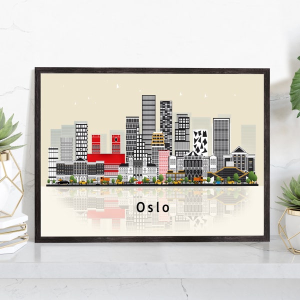 OSLO NORWAY Illustration skyline poster, Modern skyline cityscape poster print, NORWAY landmark map poster, Home wall art decoration