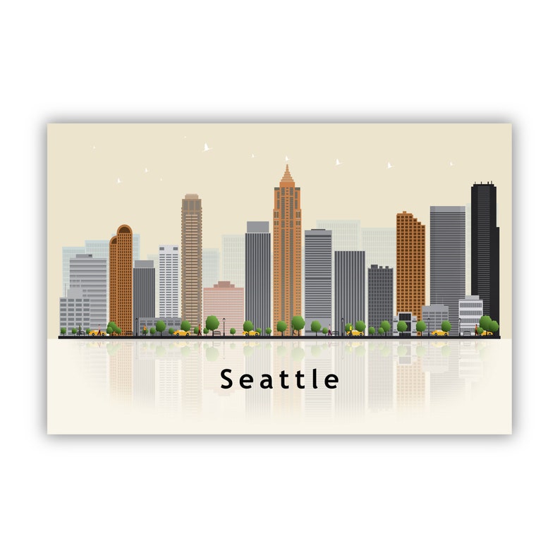 SEATTLE WASHINGTON STATE Illustration Skyline Poster, Washington State ...
