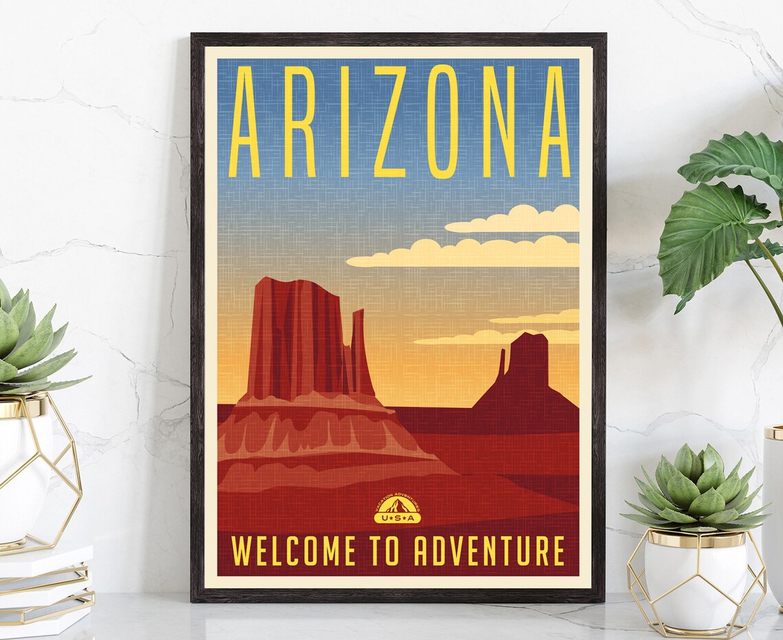 Retro Style Travel Poster Arizona Vintage Rustic Poster Etsy