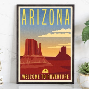 Retro Style Travel Poster, Arizona Vintage Rustic Poster Print, Home Wall Art, Office Wall Decor, Posters, Arizona State Map Poster Prints