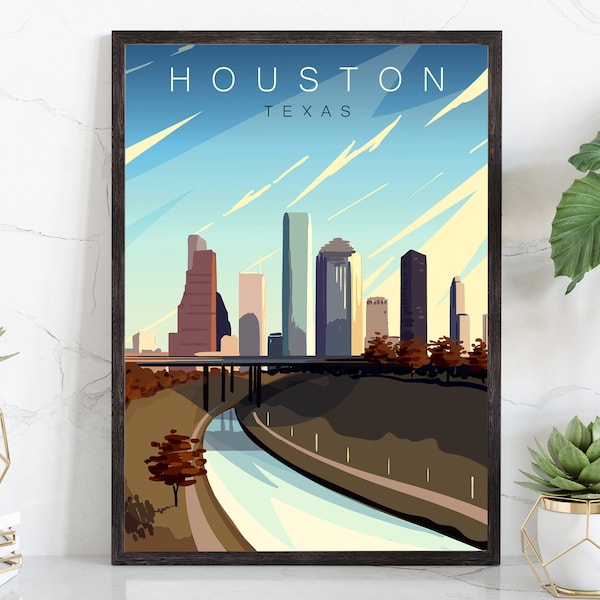 Houston Poster Vintage Etsy