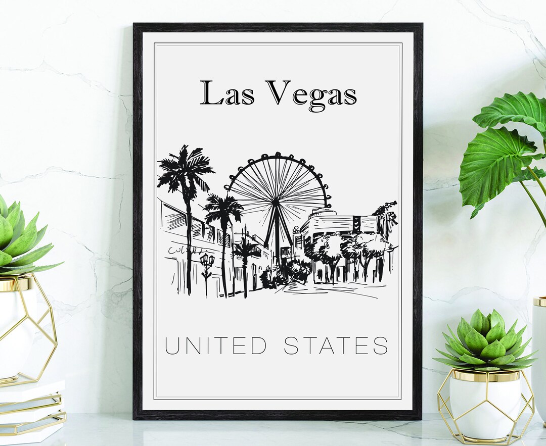 Hand Drawn Poster Las Vegas Travel Poster United States Etsy