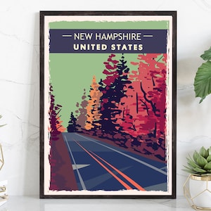 NEW HAMPSHIRE retro style travel poster, New Hampshire vintage rustic poster print, Home wall art  decoration, New Hampshire state poster