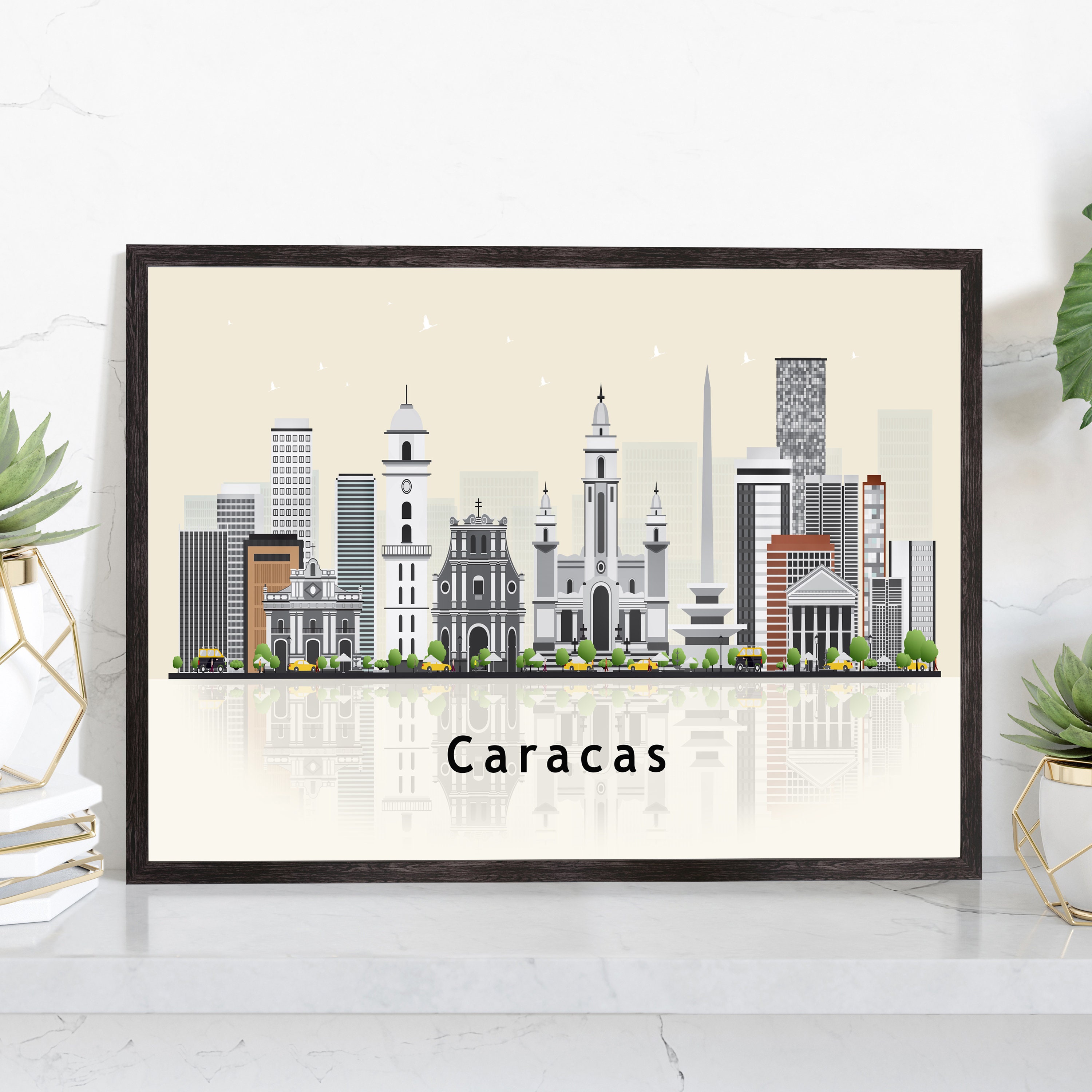 CARACAS VENEZUELA Illustration skyline poster, Modern skyline cityscape poster, Caracas skyline landmark map poster, Home wall decoration