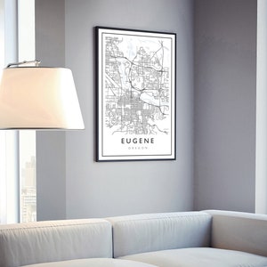 Eugene Oregon City Map, Eugene City Road Map Poster, City Street Map ...