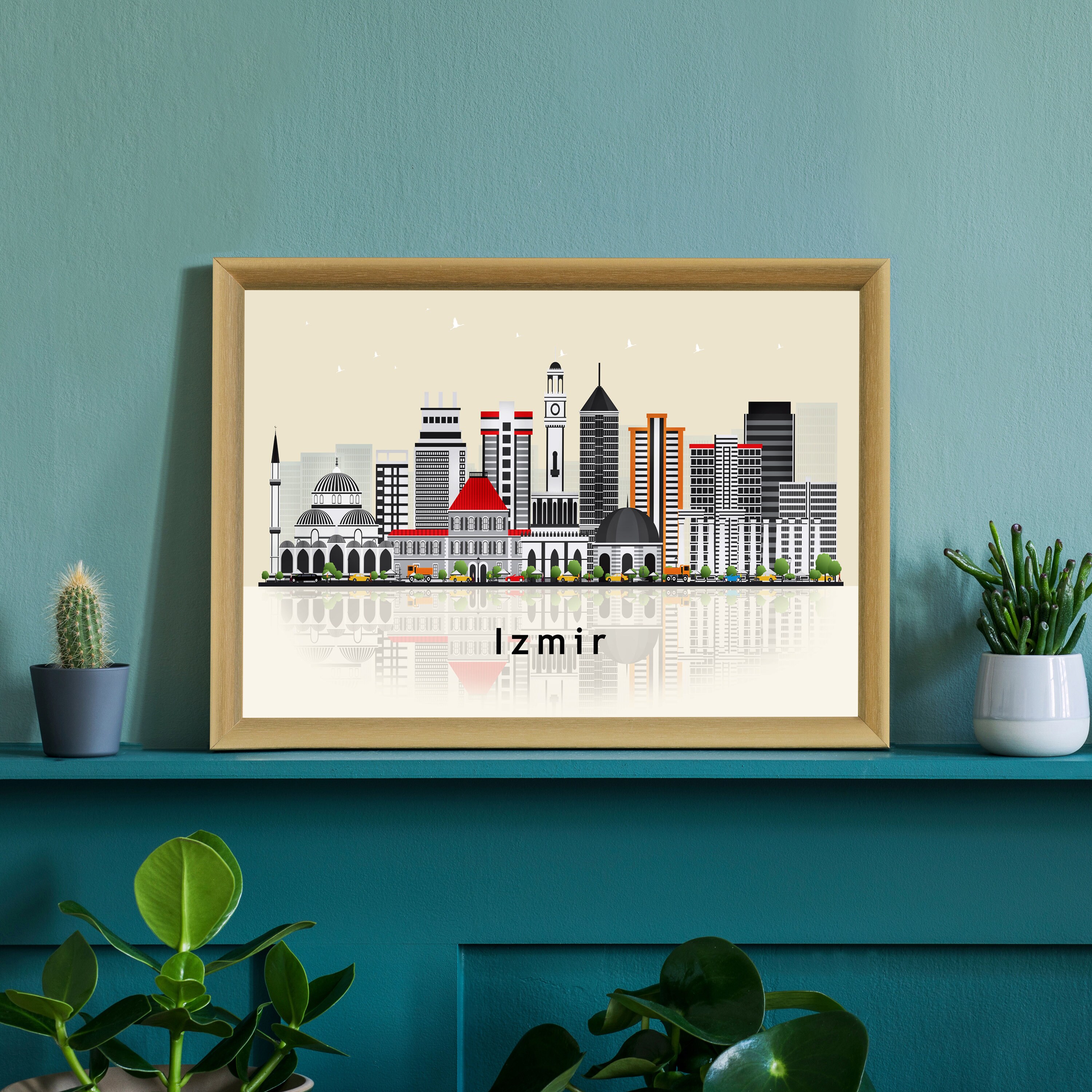 IZMIR TURKEY Illustration Skyline Poster, Modern Skyline Cityscape ...