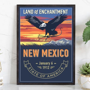 United States Poster, New Mexico State Poster Print, New Mexico State Emblem Poster, Retro Travel State Poster, Home Office Wall Art