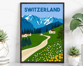 SWITZERLAND TRAVEL POSTER, Switzerland Cityscape and Landmark Poster Wall Art, Home Wall Art, Office Wall Decorations, Housewarming gifts