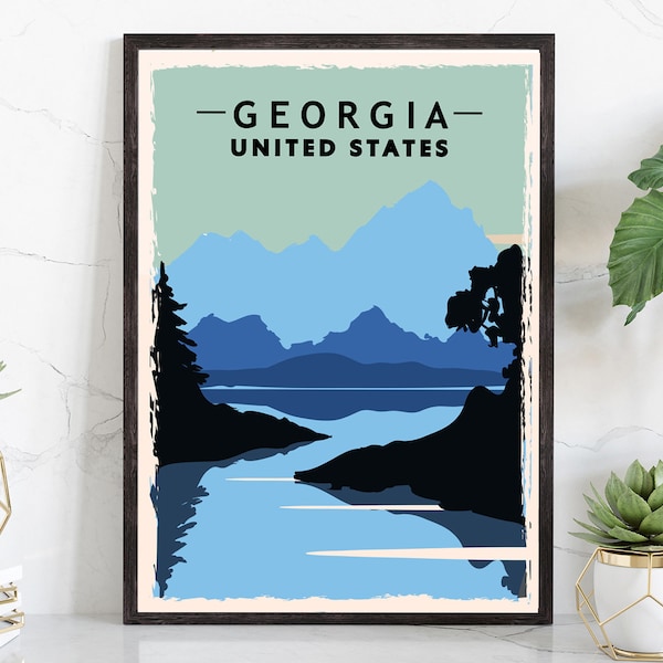 Retro Style Travel Poster, Georgia Vintage Rustic Poster Print, Home Wall Art, Office Wall Decor, Poster Prints, Georgia, State Map Poster