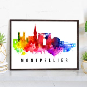 Montpellier France Poster, Skyline poster cityscape poster, France Landmark City Illustration poster, Home wall art, Office wall art, France