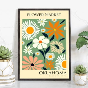 Oklahoma State flower print, USA states poster, Oklahoma flower market poster, Botanical poster, Nature poster artwork, Boho floral wall art