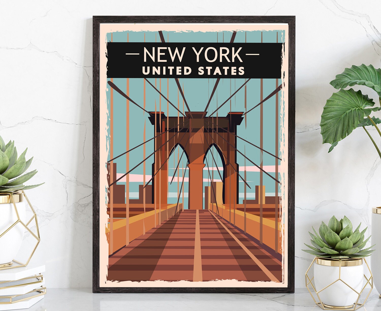 Retro Style Travel Poster, New York Vintage Rustic Poster Print, Home ...