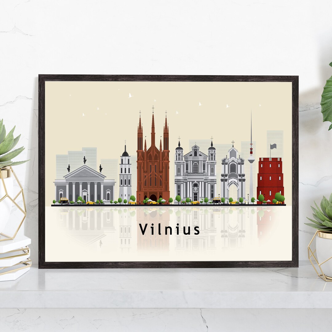 VILNIUS LITHUANIA Illustration Skyline Poster, Modern Skyline Cityscape