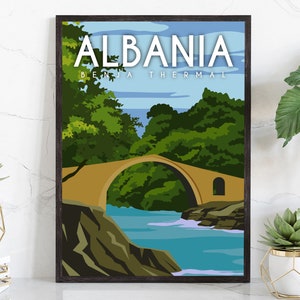 ALBANIA Benja Thermal traditional travel print, Albania poster artwork, Country Retro travel poster print home decoration, Housewarming Gift