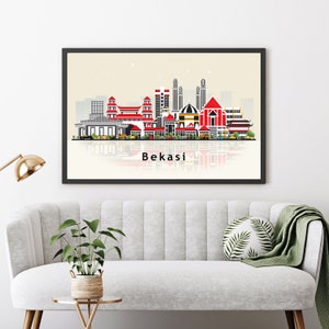 BEKASI INDONESIA Illustration skyline poster, Modern skyline cityscape poster, BEKASI city skyline landmark map poster, Home wall art