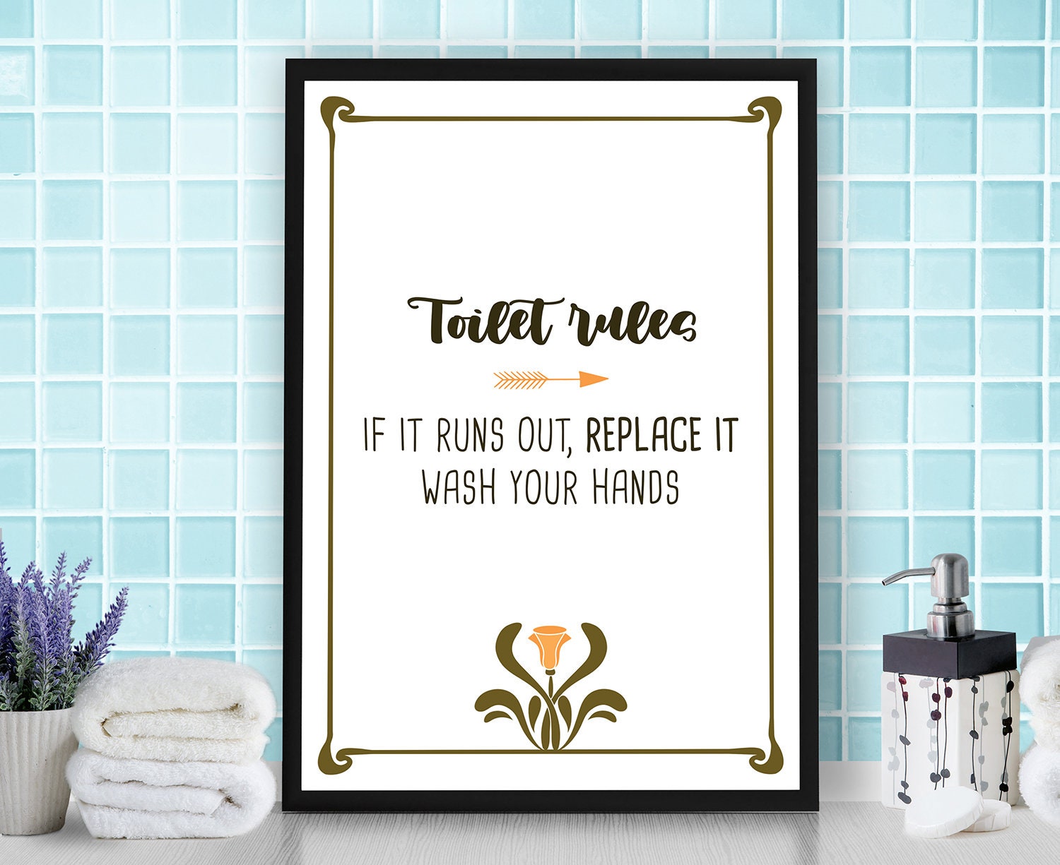 Toilet rules Restroom wall decor Bathroom wall decor Toilet Etsy