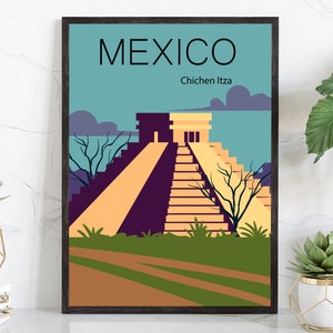 MEXICO CHIVHEN ITZA travel poster, Mexico cityscape prints, Landmark poster wall art, Home wall art, Office wall decorations, Birthday gift