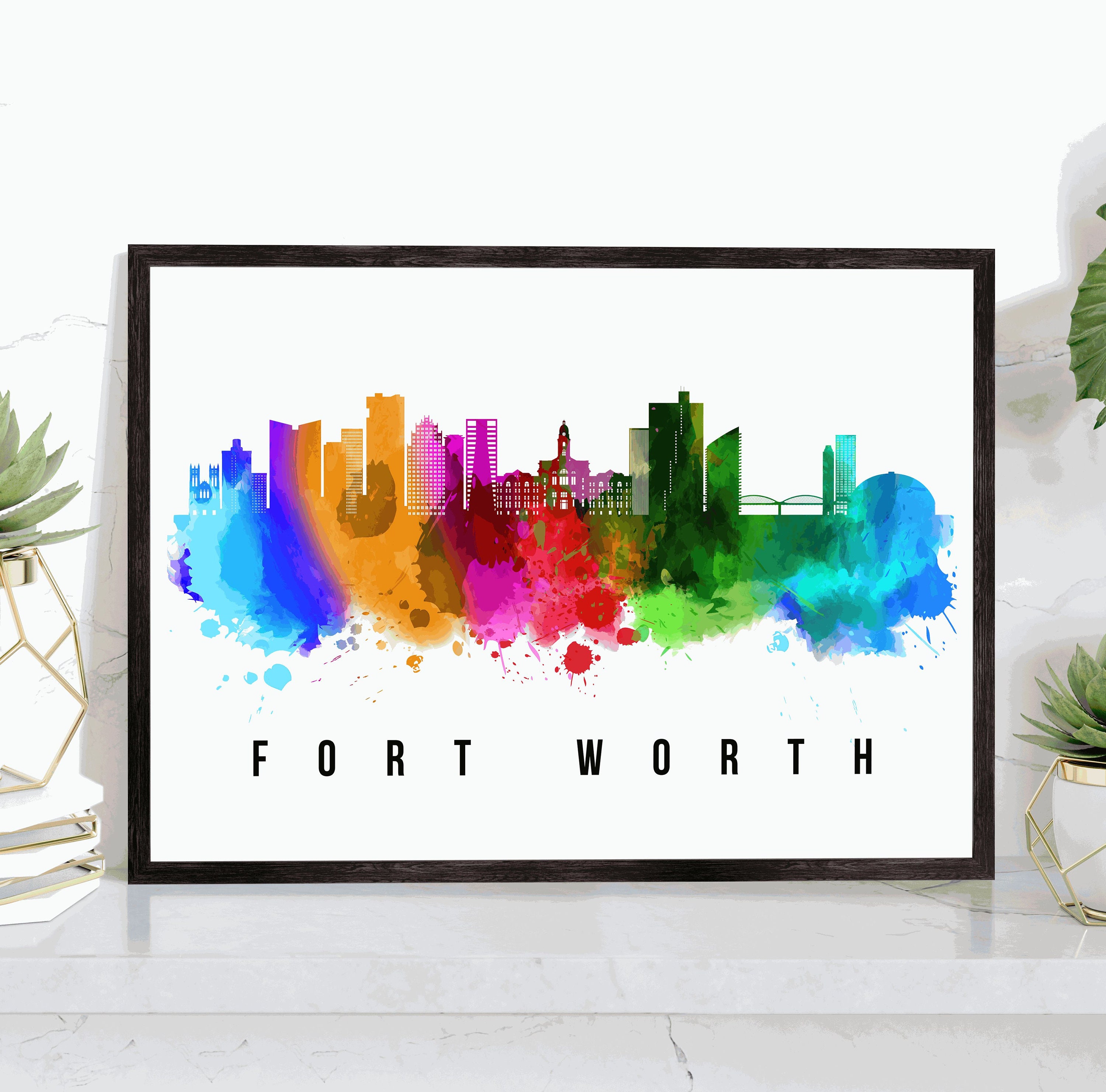 Fort Worth Skyline Texas Poster, Texas Cityscape Painting